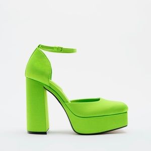 Platform Ankle-Strap Pumps in Neon Green
